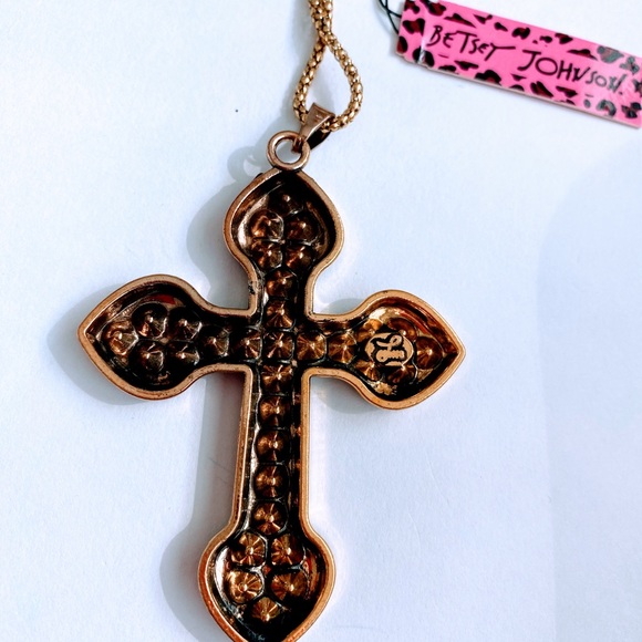 Multicolored crystal studded large cross pendant necklace - Picture 3 of 3